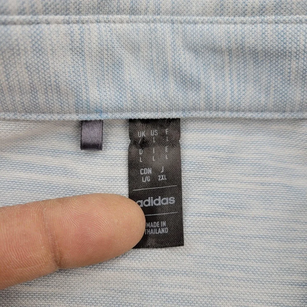 Adidas Polo Shirt Mens Large Blue Chest Stripe Golf Performance Lightweight Top